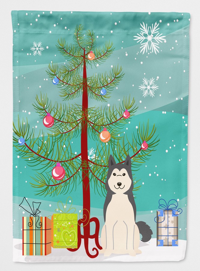 Merry Christmas Tree West Siberian Laika Spitz Flag Garden Size
