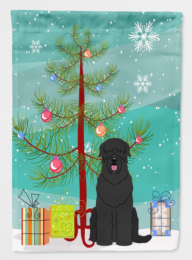 Merry Christmas Tree Black Russian Terrier Flag Garden Size