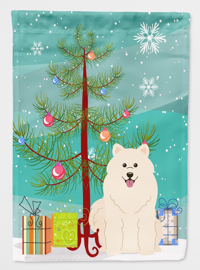 Merry Christmas Tree Samoyed Flag Garden Size