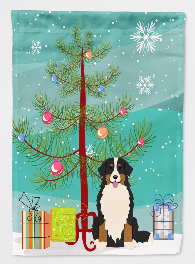 Merry Christmas Tree Bernese Mountain Dog Flag Garden Size