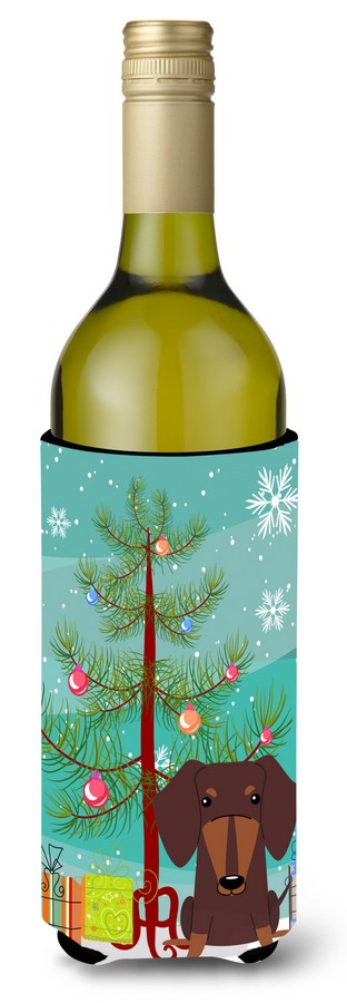 Merry Christmas Tree Dachshund Chocolate Wine Bottle Beverge Insulator Hugger