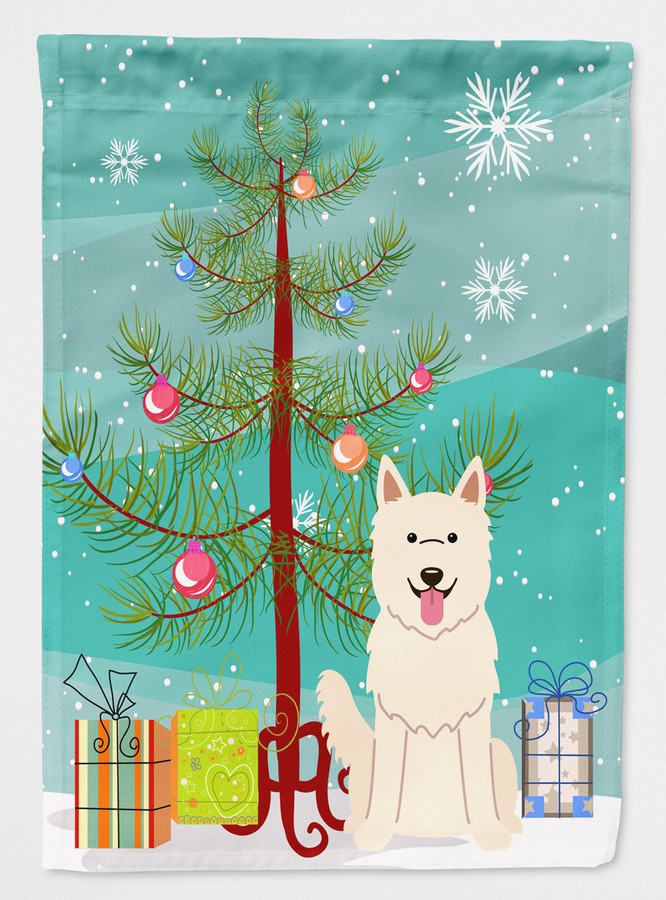 Merry Christmas Tree White German Shepherd Flag Garden Size