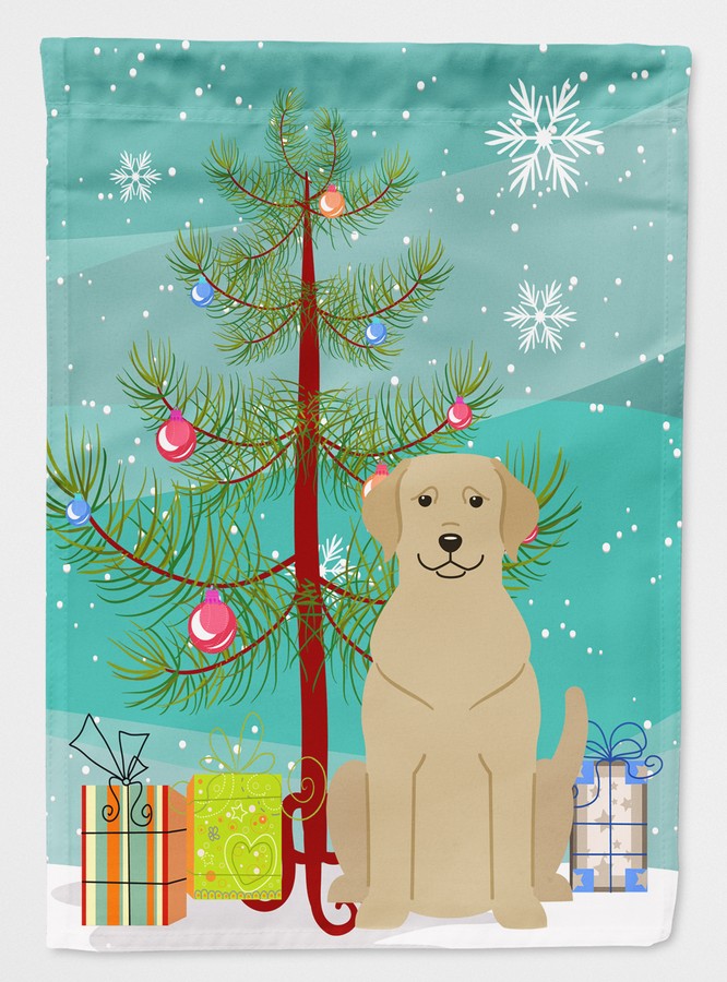 Merry Christmas Tree Yellow Labrador Flag Garden Size