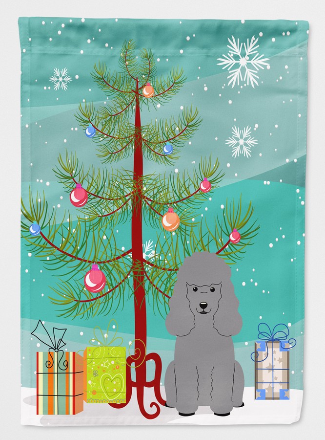 Merry Christmas Tree Poodle Silver Flag Garden Size