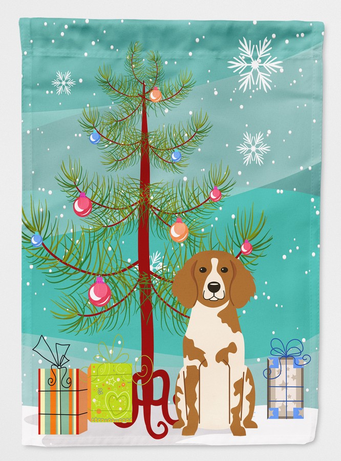 Merry Christmas Tree Brittany Spaniel Flag Garden Size