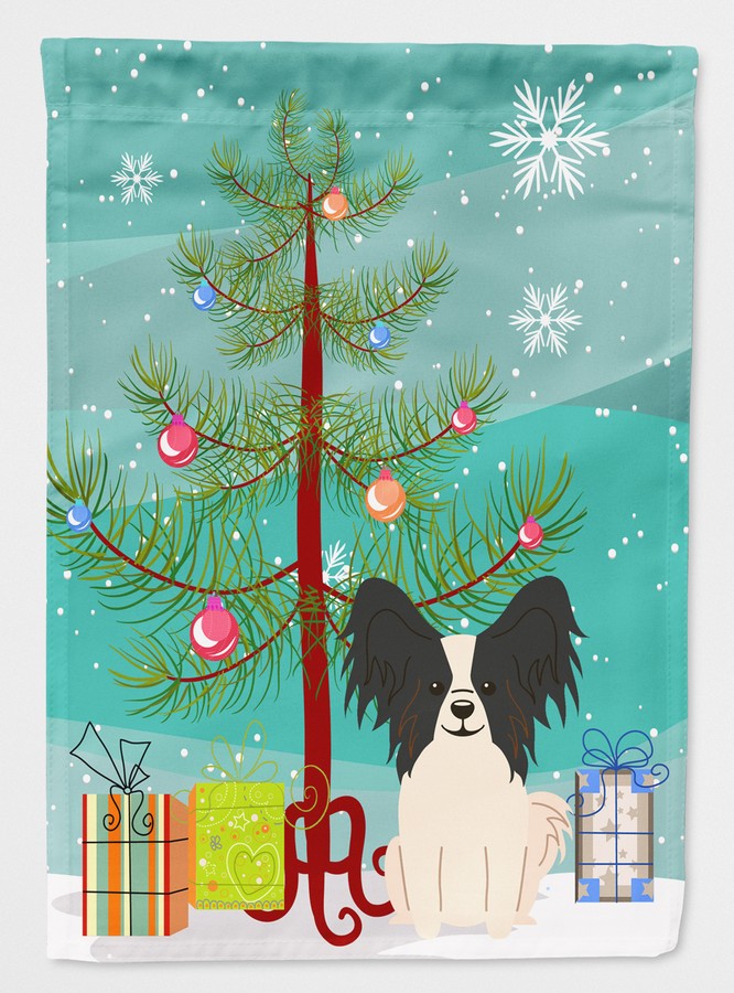 Merry Christmas Tree Papillon Black & White Flag Garden Size