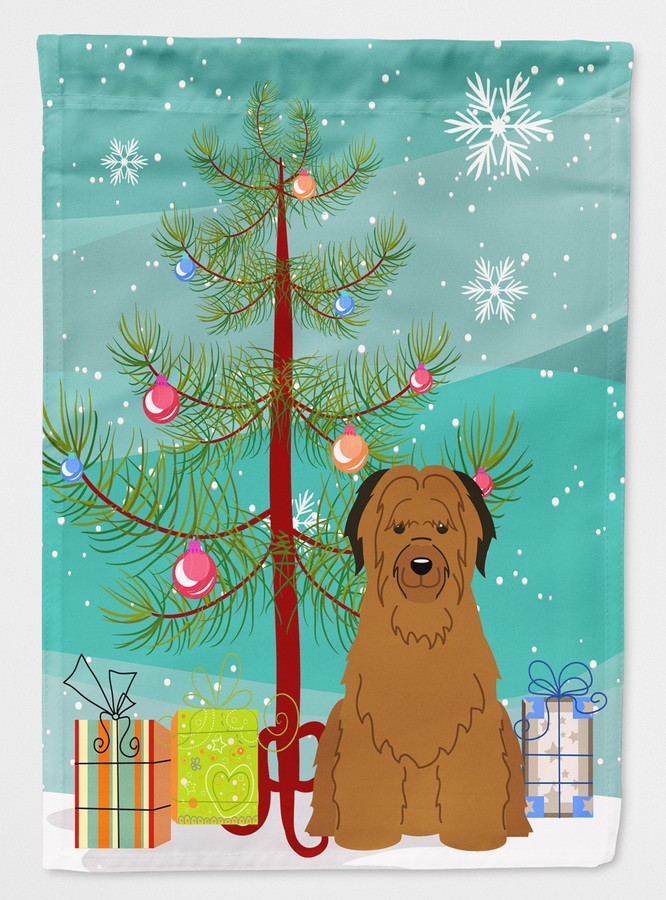 Merry Christmas Tree Briard Brown Flag Garden Size