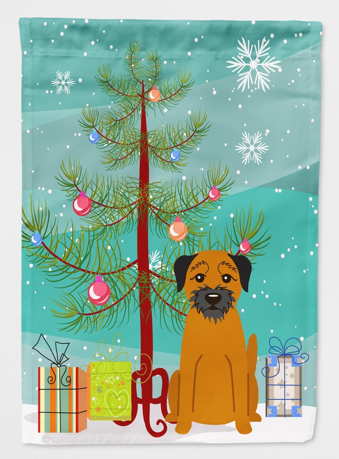 Merry Christmas Tree Border Terrier Flag Canvas House Size