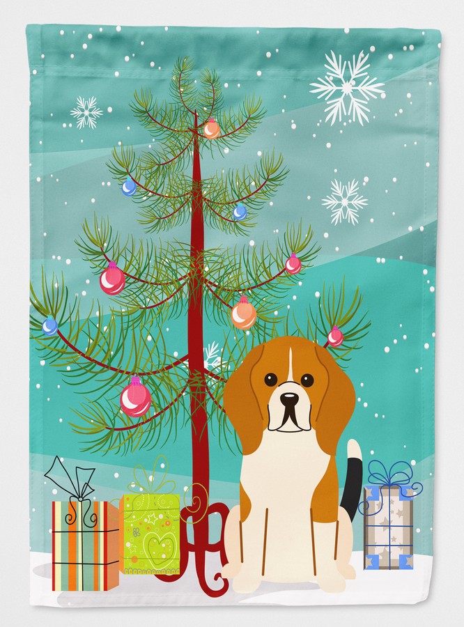 Merry Christmas Tree Beagle Tricolor Flag Canvas House Size