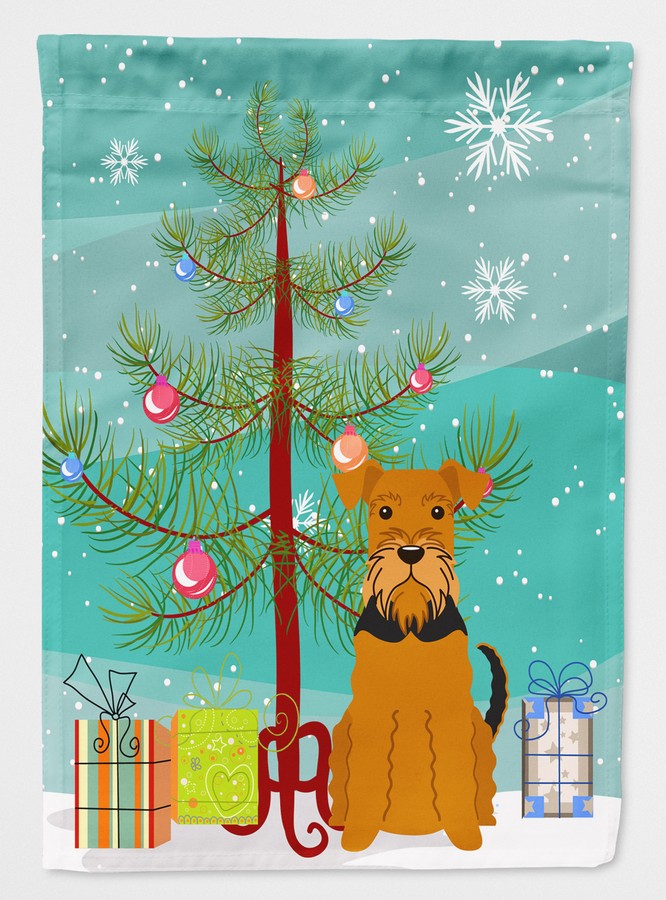 Merry Christmas Tree Airedale Flag Canvas House Size