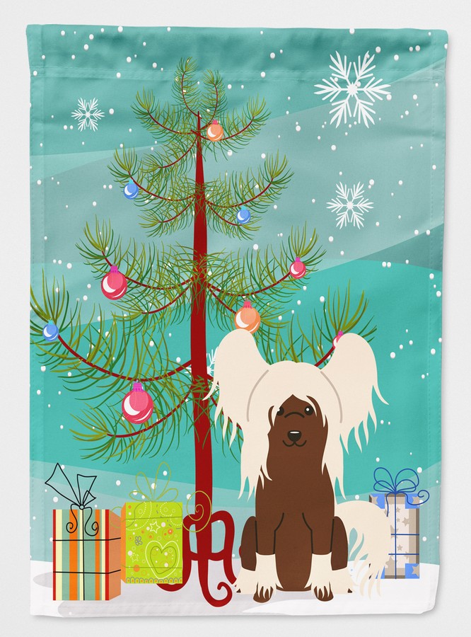 Merry Christmas Tree Chinese Crested Cream Flag Canvas House Size
