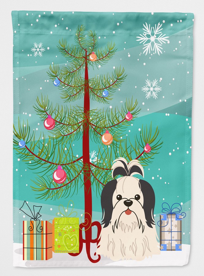 Merry Christmas Tree Shih Tzu Black & White Flag Garden Size