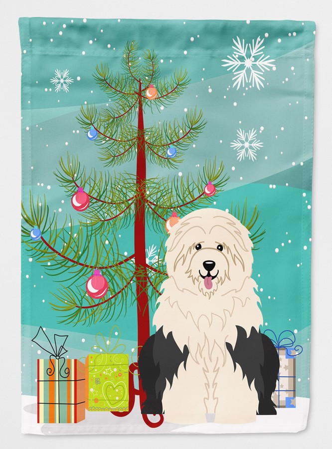 Merry Christmas Tree Old English Sheepdog Flag Garden Size