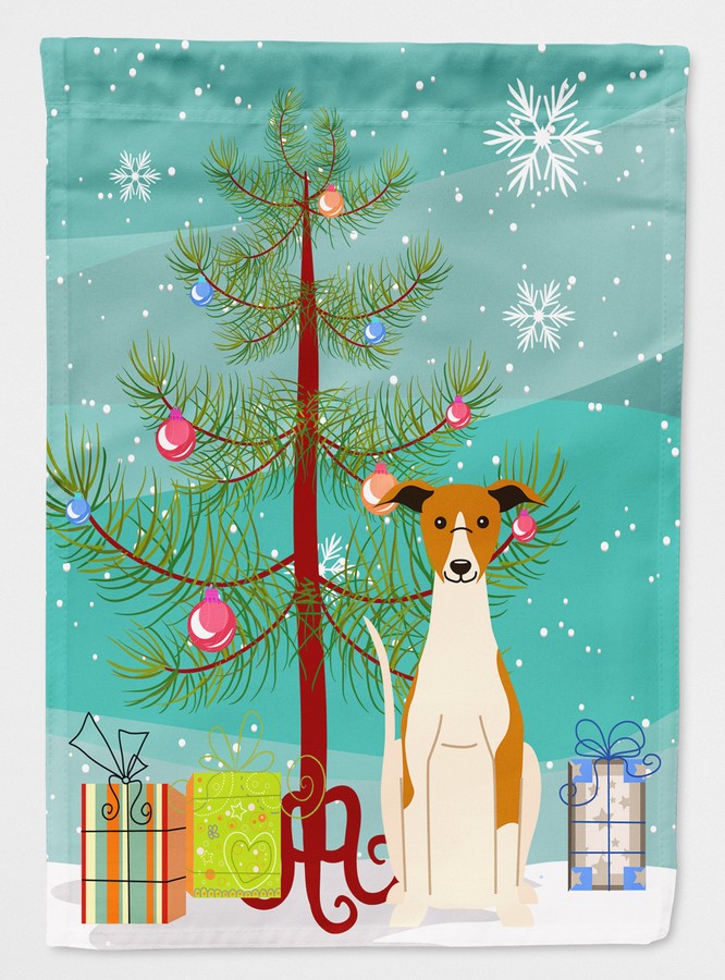 Merry Christmas Tree Whippet Flag Garden Size