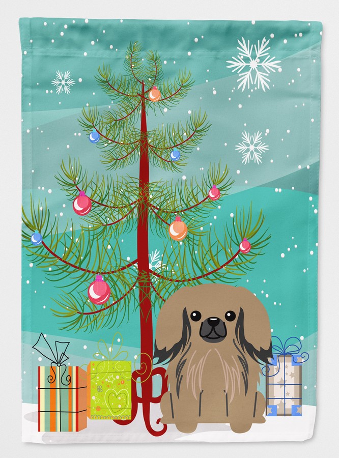 Merry Christmas Tree Pekingnese Tan Flag Garden Size