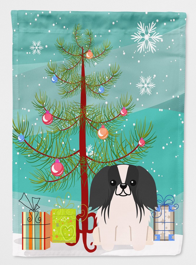 Merry Christmas Tree Pekingnese Black & White Flag Garden Size