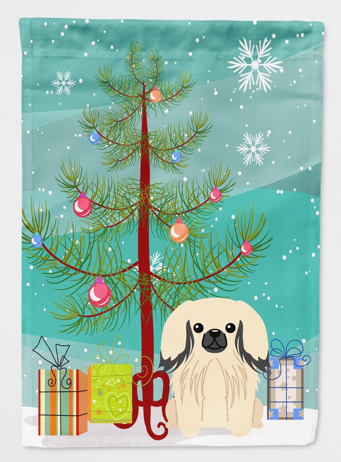 Merry Christmas Tree Pekingnese Cream Flag Garden Size