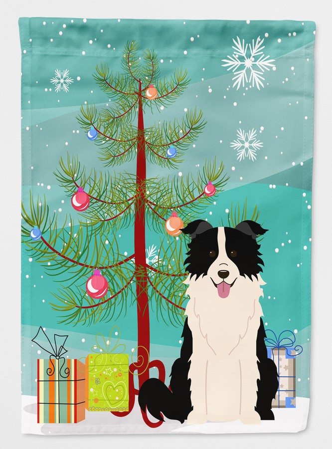 Merry Christmas Tree Border Collie Black & White Flag Garden Size