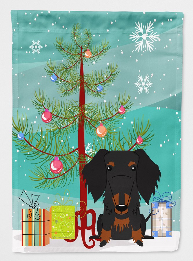 Merry Christmas Tree Wire Haired Dachshund Black & Tan Flag Garden Size