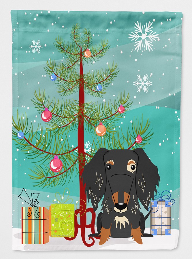 Merry Christmas Tree Wire Haired Dachshund Dapple Flag Garden Size