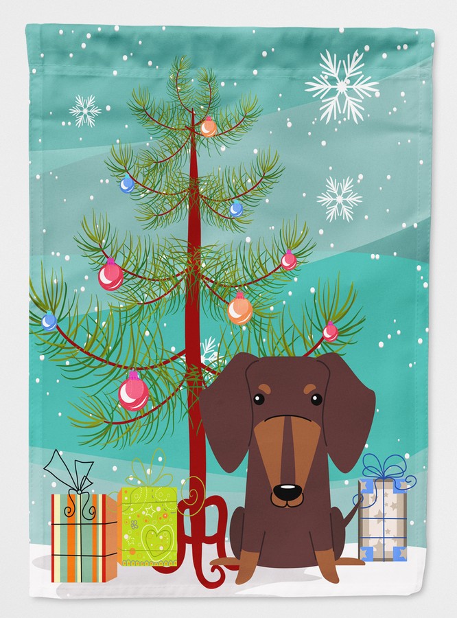 Merry Christmas Tree Dachshund Chocolate Flag Garden Size