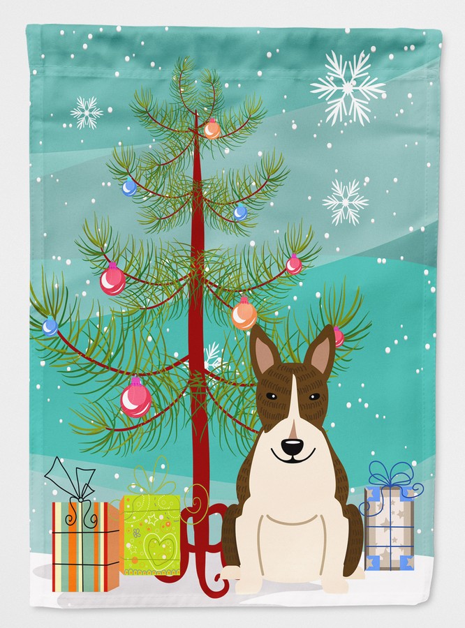 Merry Christmas Tree Bull Terrier Dark Brindle Flag Garden Size