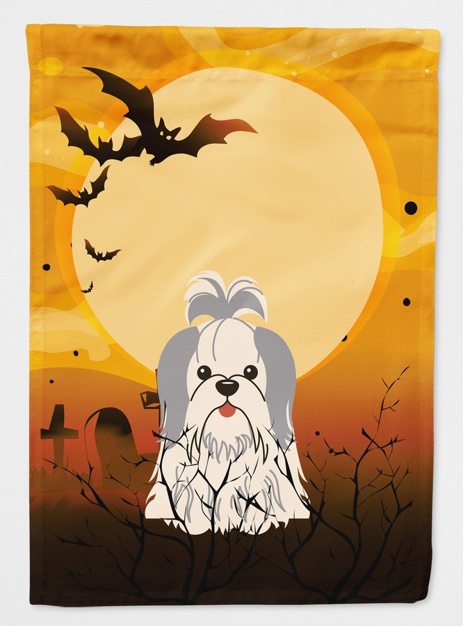 Halloween Shih Tzu Silver & White Flag Garden Size