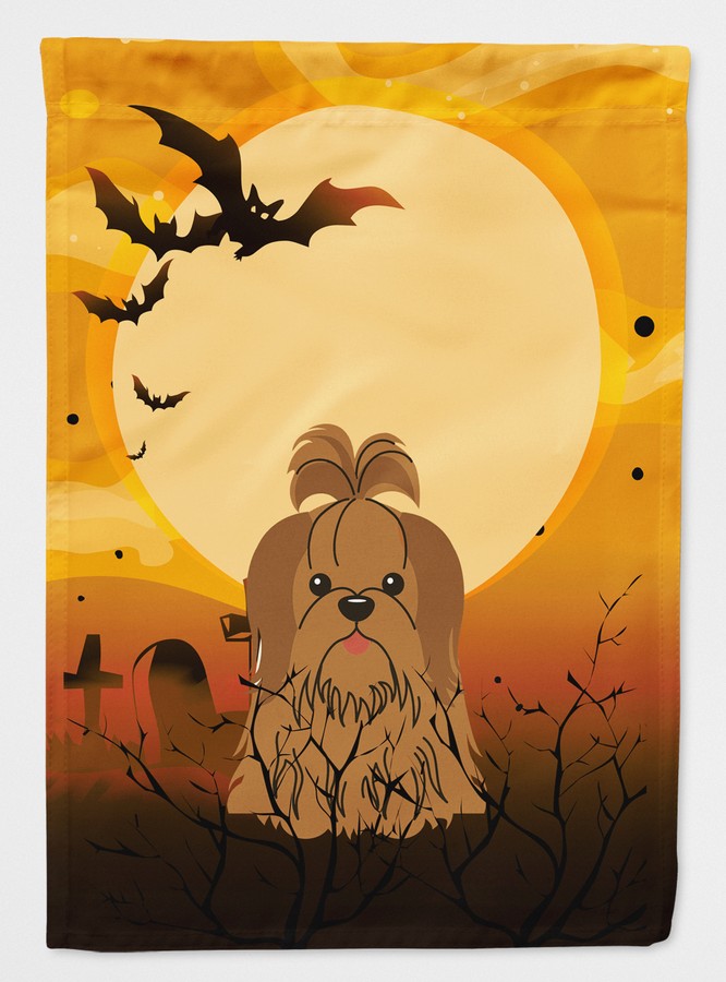 Halloween Shih Tzu Silver & Chocolate Flag Garden Size