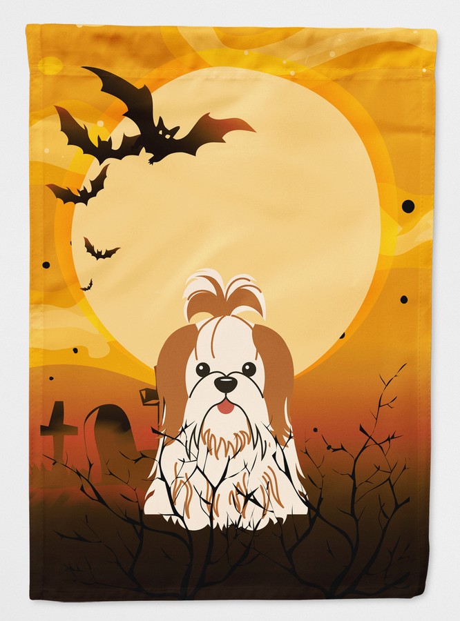 Halloween Shih Tzu Red & White Flag Garden Size
