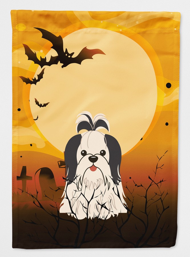Halloween Shih Tzu Black & White Flag Garden Size