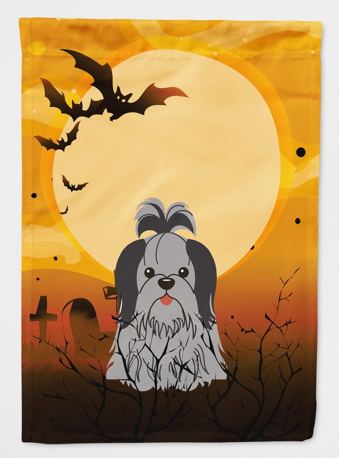Halloween Shih Tzu Black & Silver Flag Garden Size