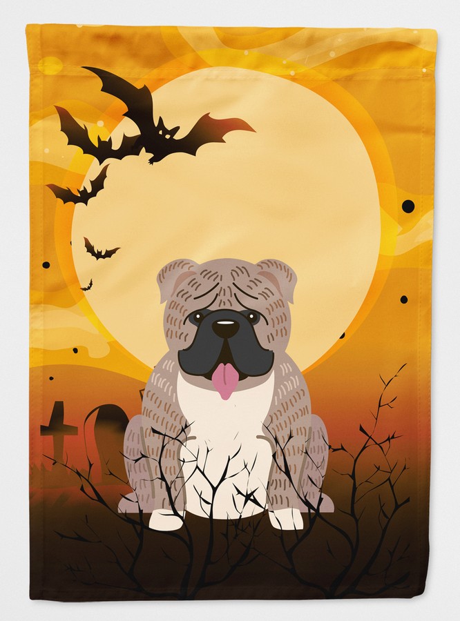 Halloween English Bulldog Grey Brindle Flag Garden Size