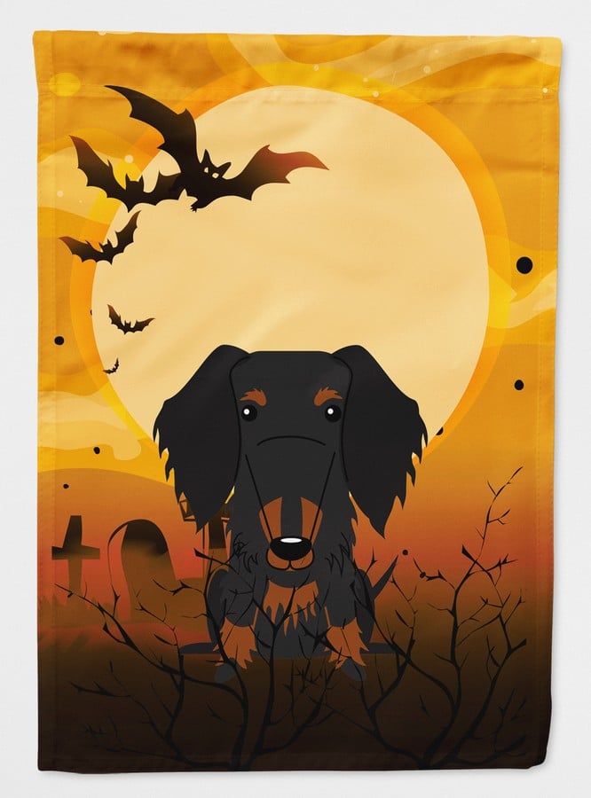 Halloween Wire Haired Dachshund Black & Tan Flag Garden Size