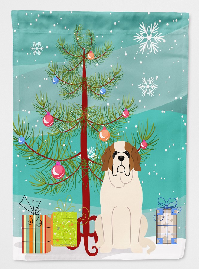 Merry Christmas Tree Saint Bernard Flag Canvas House Size