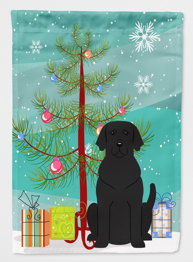 Merry Christmas Tree Black Labrador Flag Canvas House Size