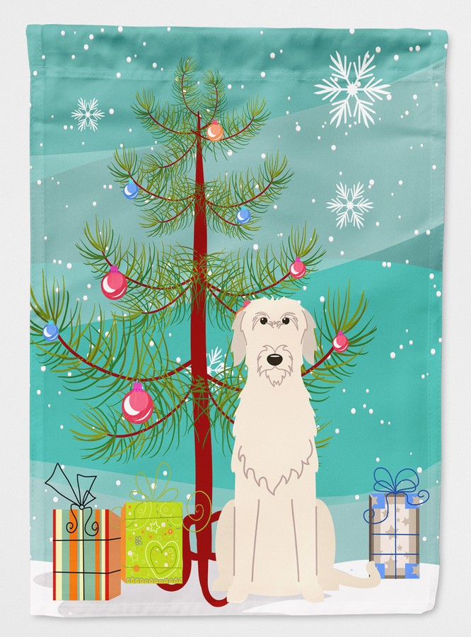 BB4190CHF Merry Christmas Tree Irish Wolfhound Flag Canvas House Size