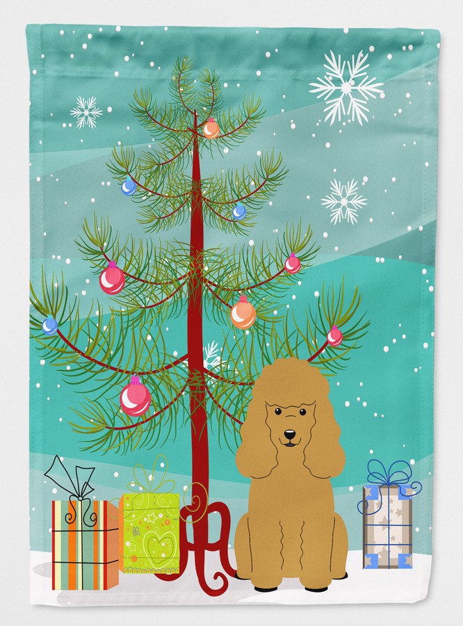 Merry Christmas Tree Poodle Tan Flag Canvas House Size