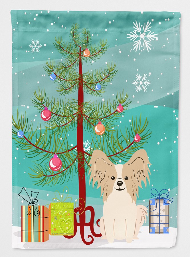 Merry Christmas Tree Papillon Sable White Flag Canvas House Size