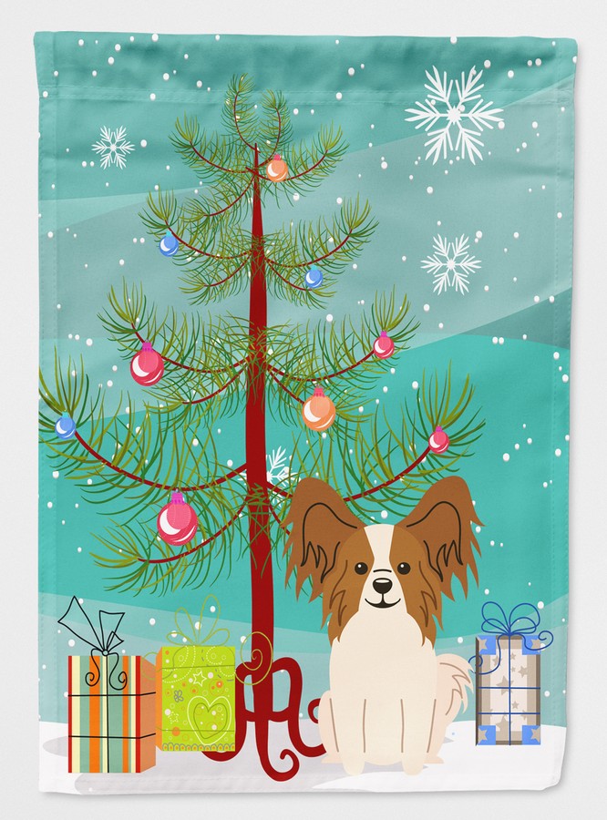 Merry Christmas Tree Papillon Red & White Flag Canvas House Size