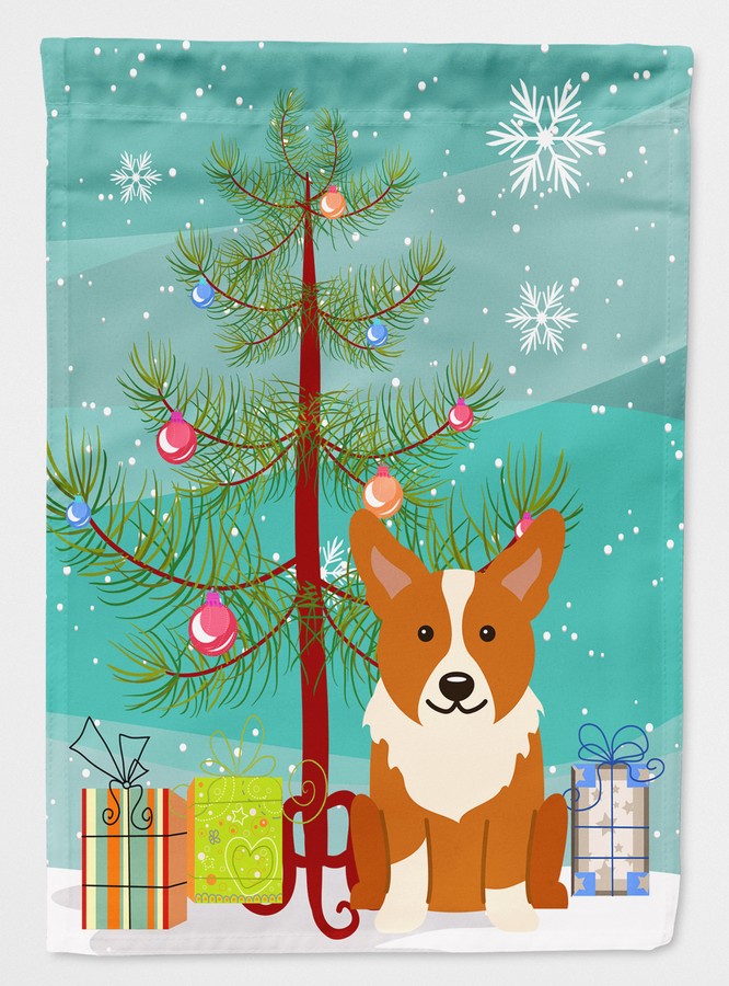 Merry Christmas Tree Corgi Flag Canvas House Size