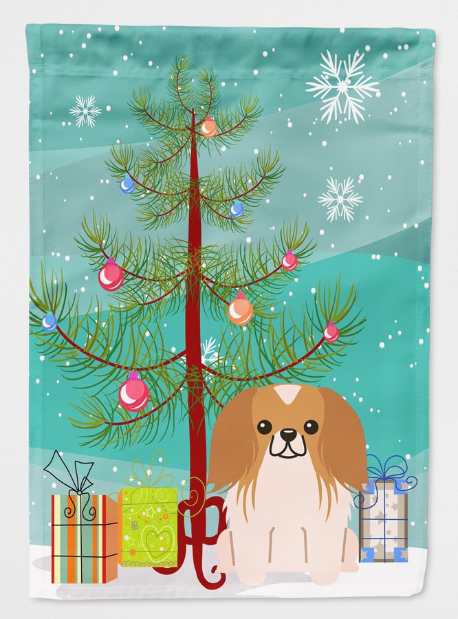 Merry Christmas Tree Pekingnese Red & White Flag Canvas House Size