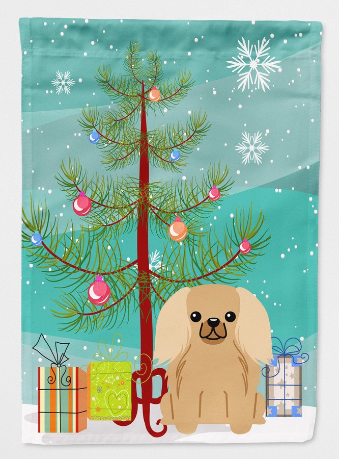 BB4229CHF Merry Christmas Tree Pekingnese Fawn Sable Flag Canvas House Size