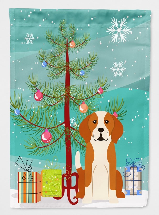 Merry Christmas Tree English Foxhound Flag Canvas House Size