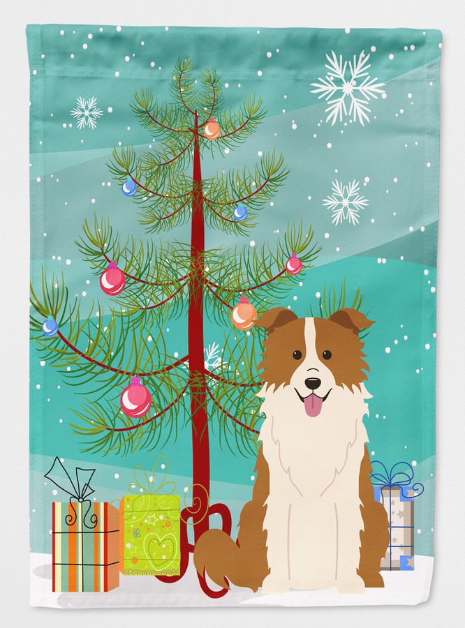 Merry Christmas Tree Border Collie Red & White Flag Canvas House Size