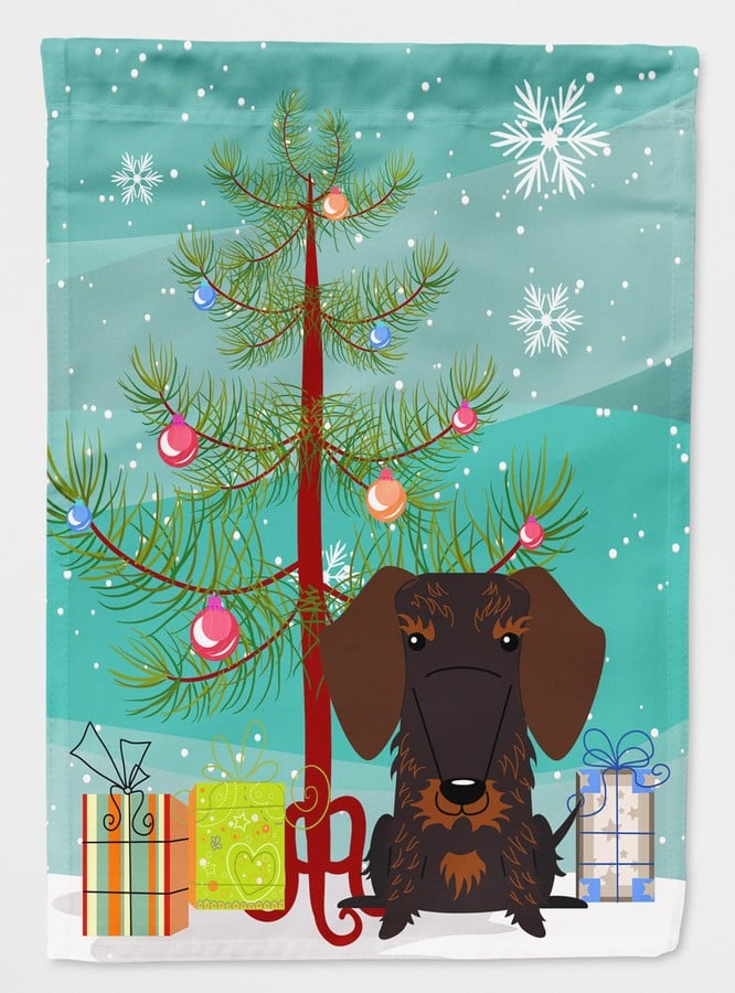 Merry Christmas Tree Wire Haired Dachshund Chocolate Flag Canvas House Size