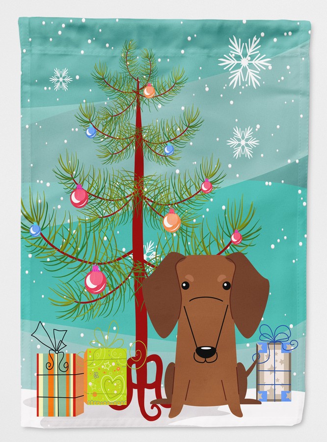 Merry Christmas Tree Dachshund Red & Brown Flag Canvas House Size