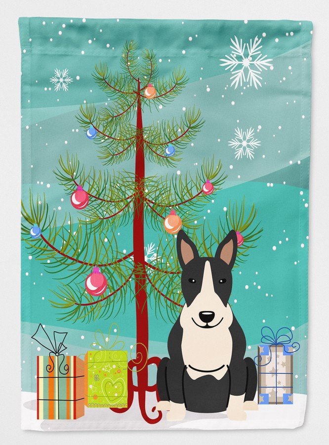 Merry Christmas Tree Bull Terrier Black & White Flag Canvas House Size
