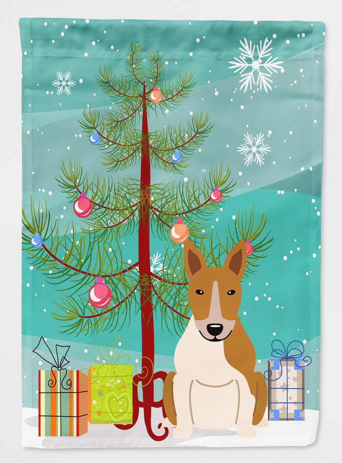 Merry Christmas Tree Bull Terrier Red & White Flag Canvas House Size