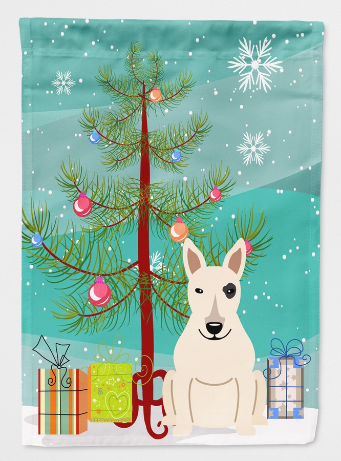 Merry Christmas Tree Bull Terrier White Flag Canvas House Size