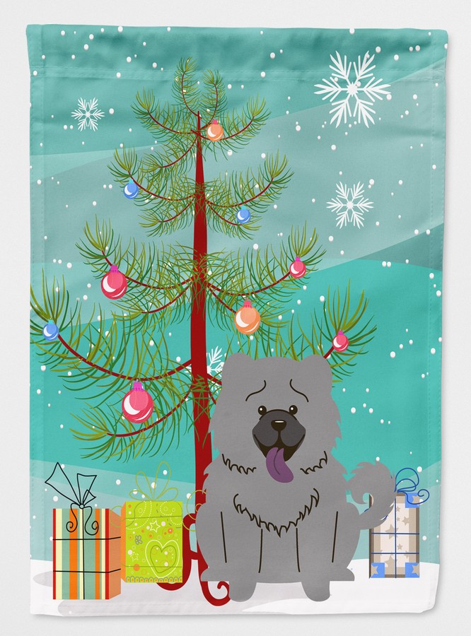 Merry Christmas Tree Chow Chow Blue Flag Canvas House Size
